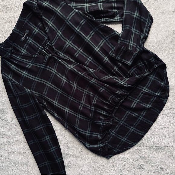 Madewell Tops - Madewell Wrap-Front Popover Crossover Shirt Palma Plaid Black Green Small Sz S